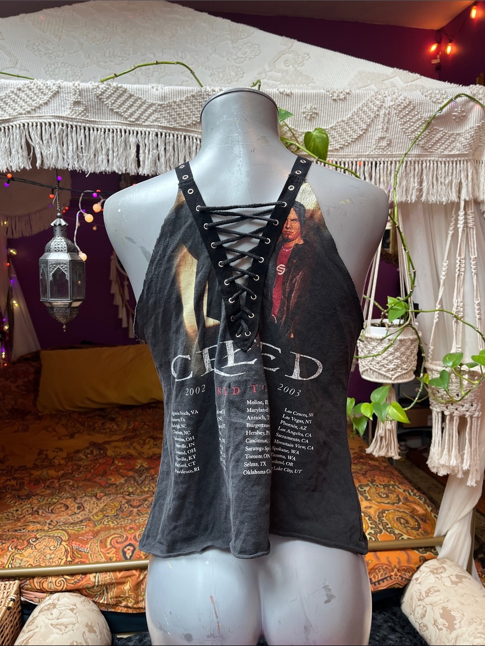 Vintage Y2K Rock indiesleaze grunge lace up grommet Creed band graphic top - Picture 2 of 5
